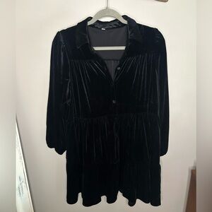 Black Velvet Material Tiered Flowy Dress